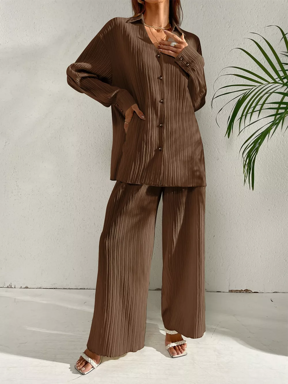 Long Sleeve Shirt & Wide Leg Pants Set, image 6
