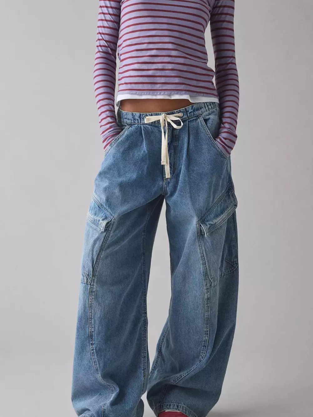 Drawstring Waist Cargo Jeans, image 6
