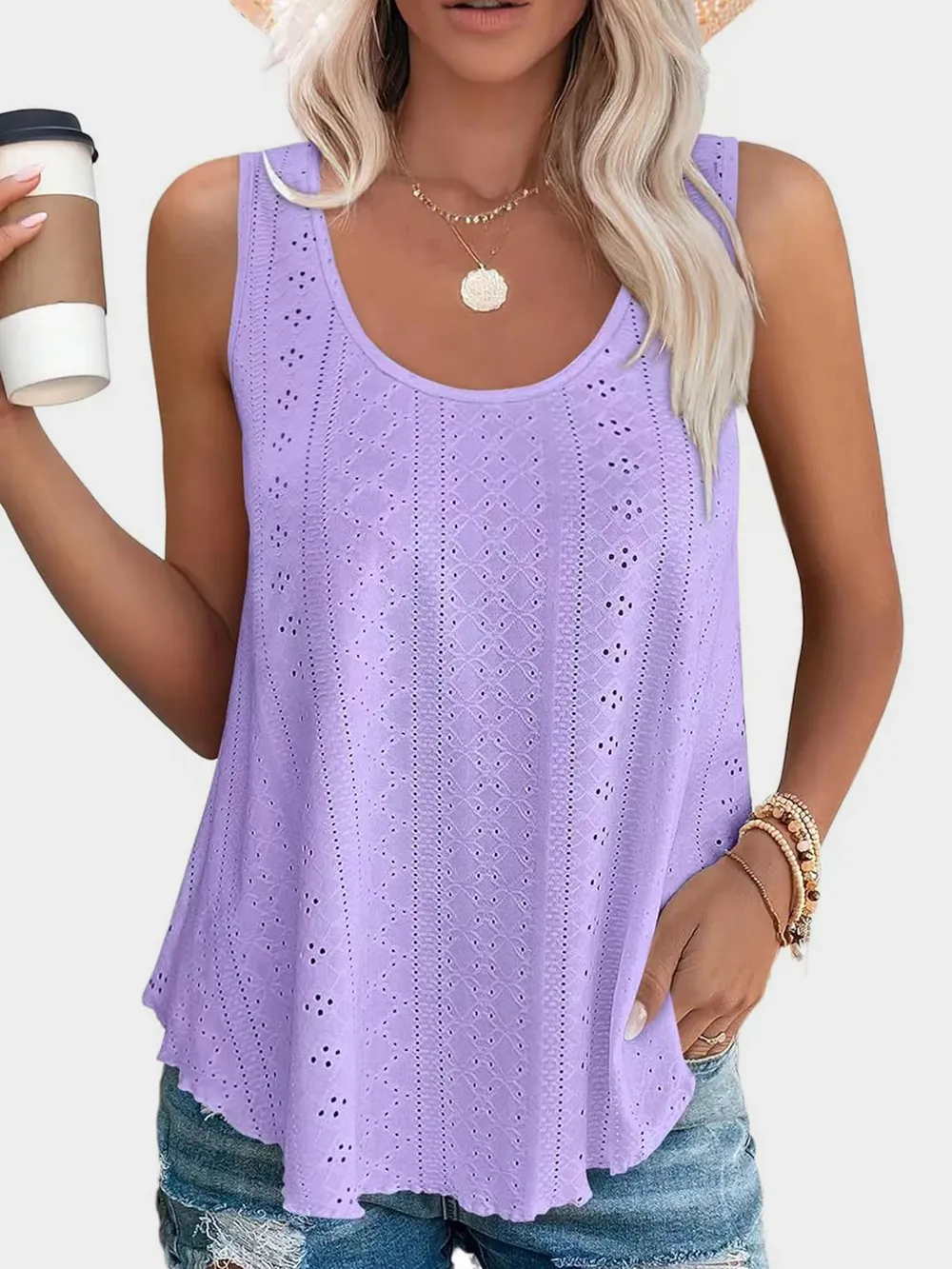 Eyelet Round Neck Tank, image 27