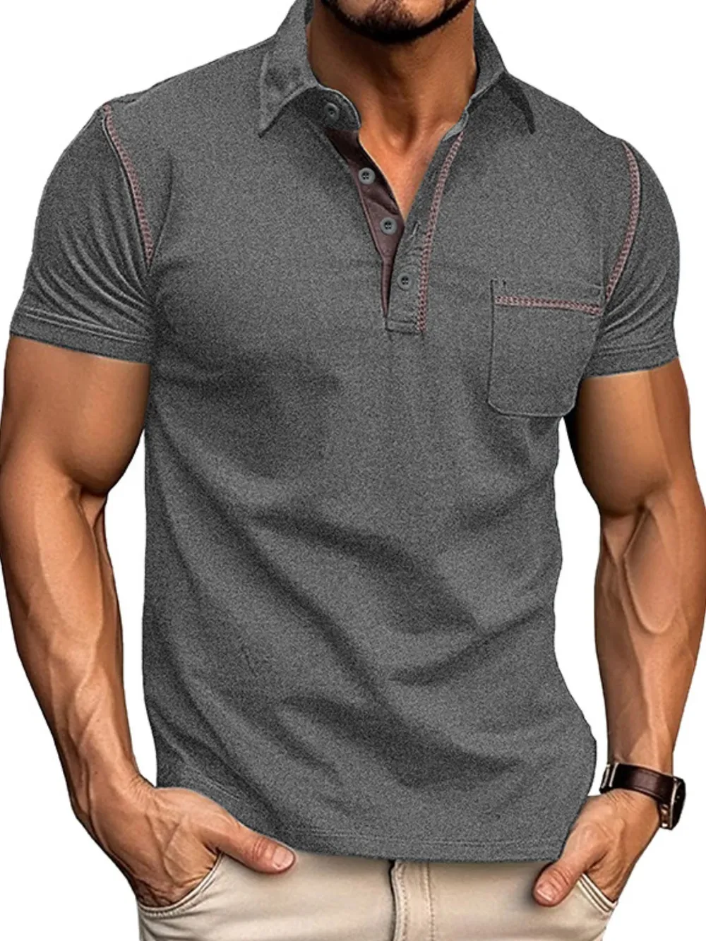 Men's Classic Polo Shirt with Contrast Stitching, image 7