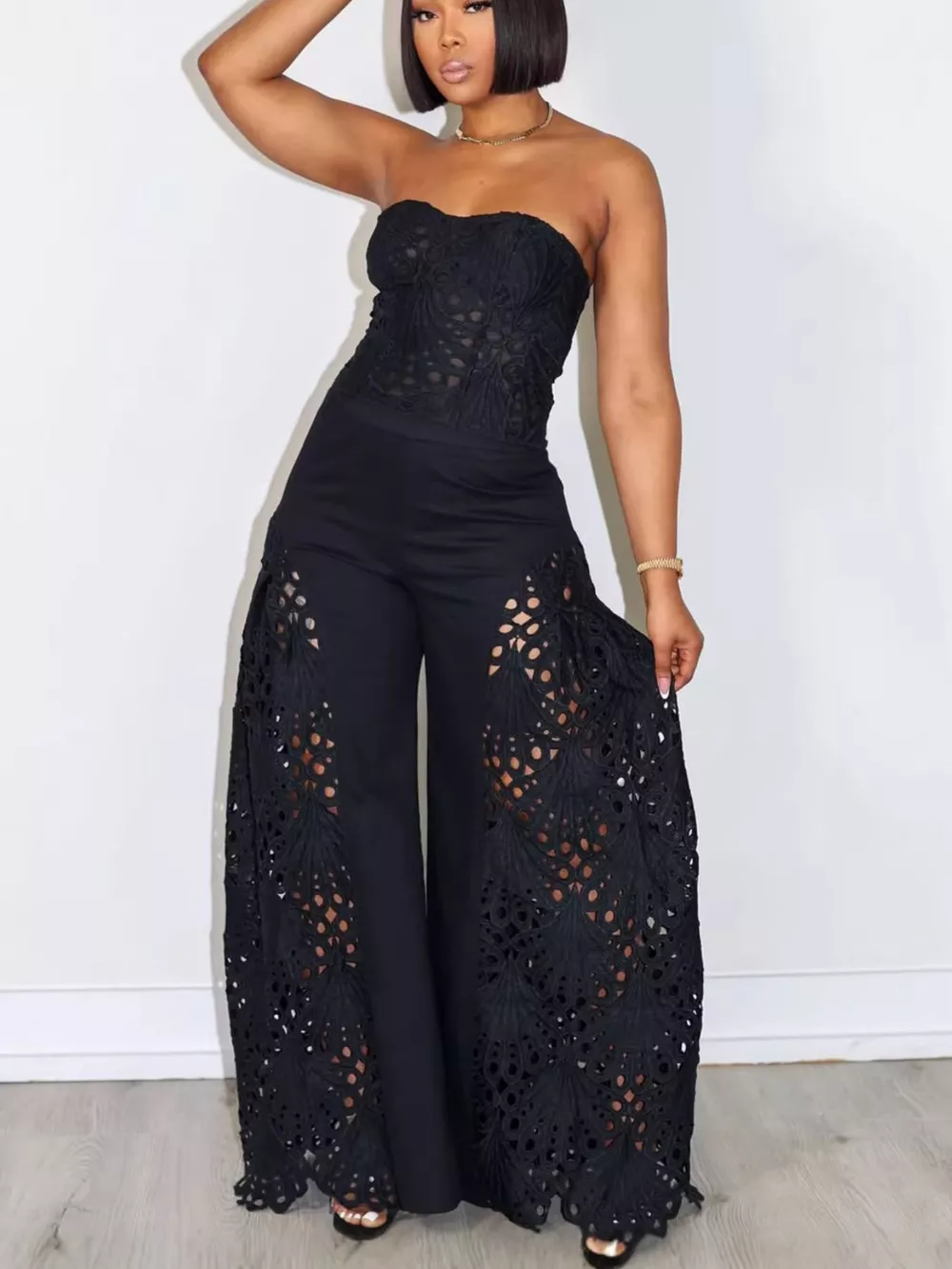 Cutout Tube Top and Wide Leg Pants Set, image 12