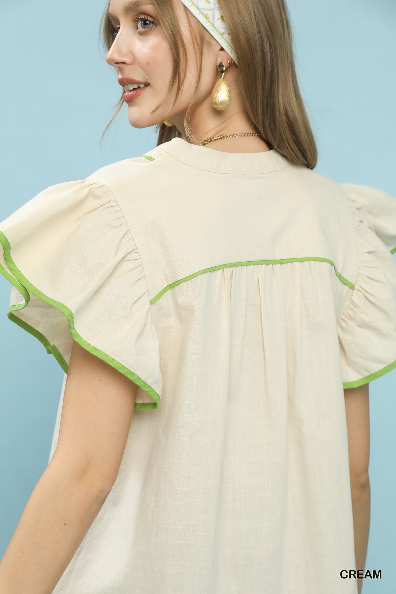 Contrast Trim Babydoll Blouse, image 3