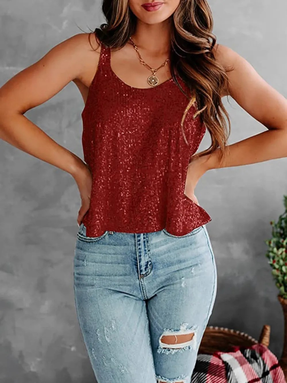 Sequin Scoop Neck Tank, image 7