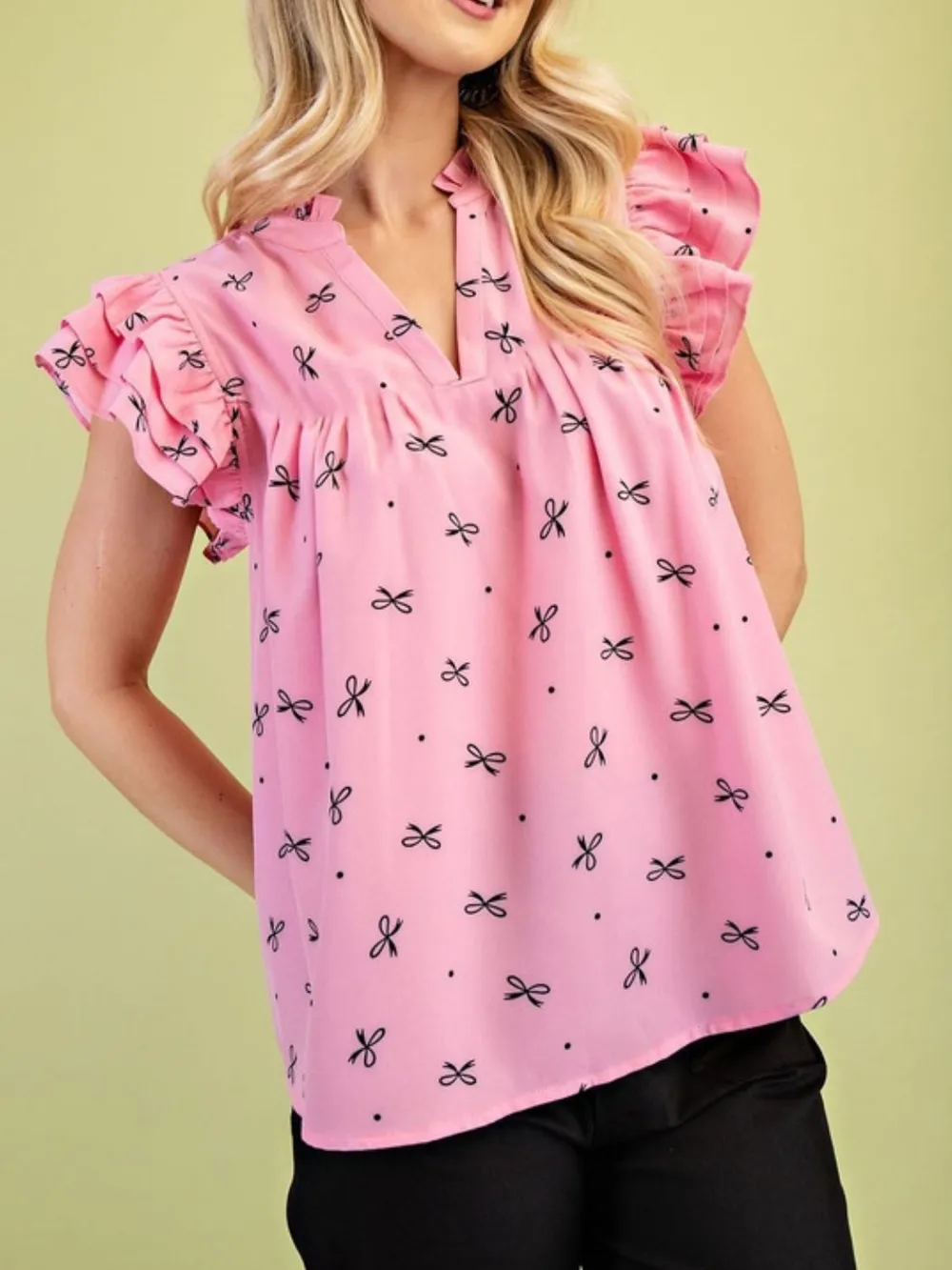 Notched Ruffled Cap Sleeve Blouse, image 4