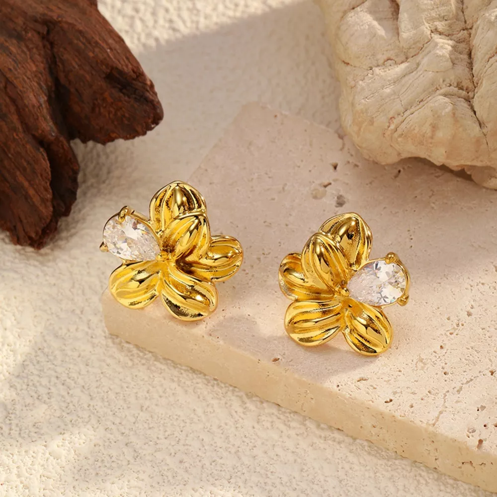 18K Gold-Plated Flower Stud Earrings, image 2