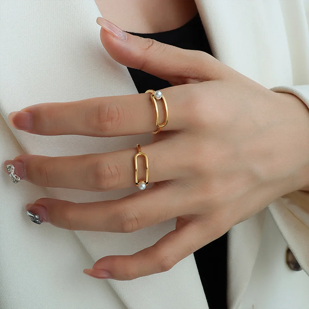 Synthetic Pearl Titanium Steel Ring, image 3