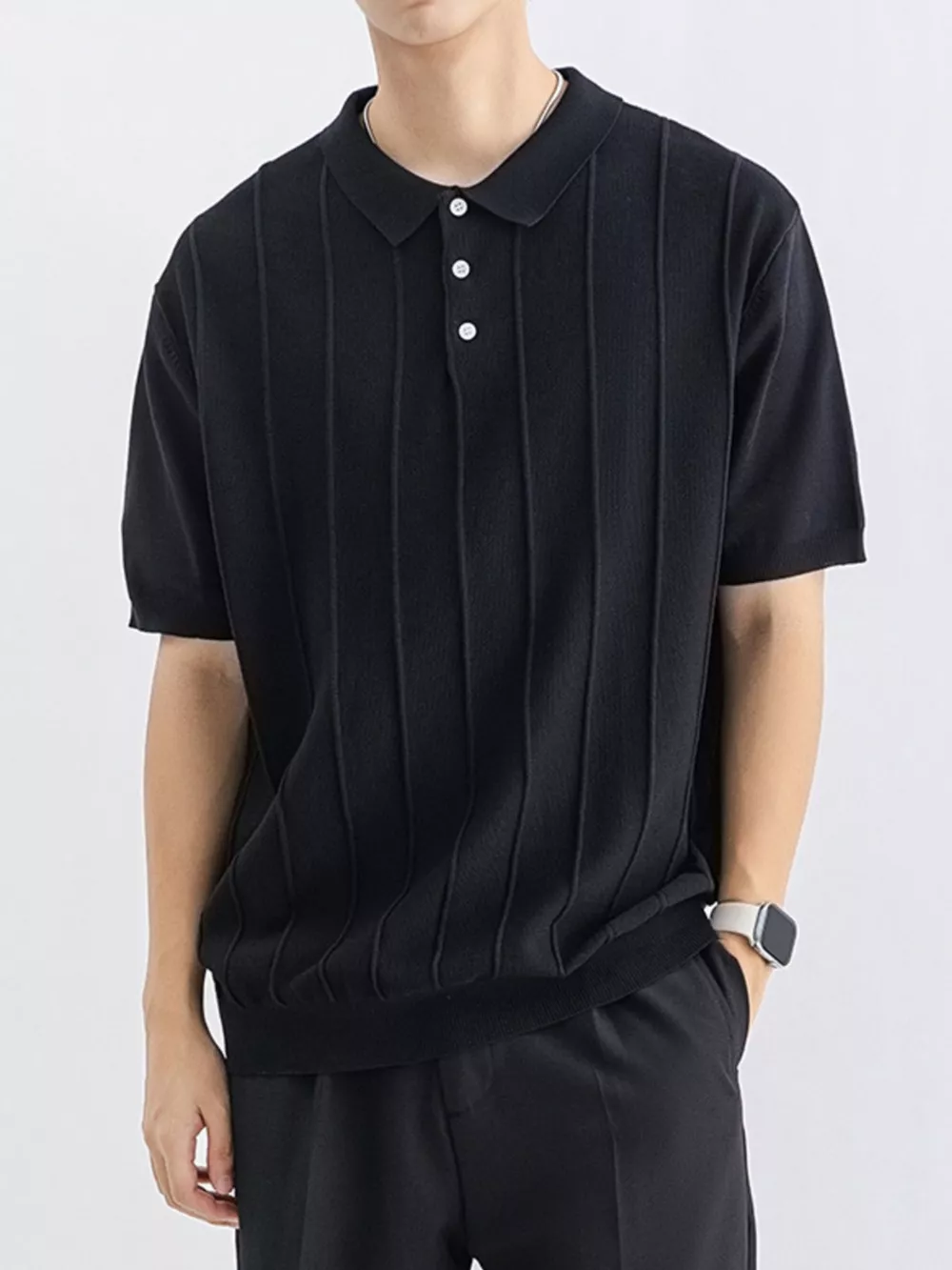 Men's Plus Size Textured Knit Short Sleeve Polo, image 5