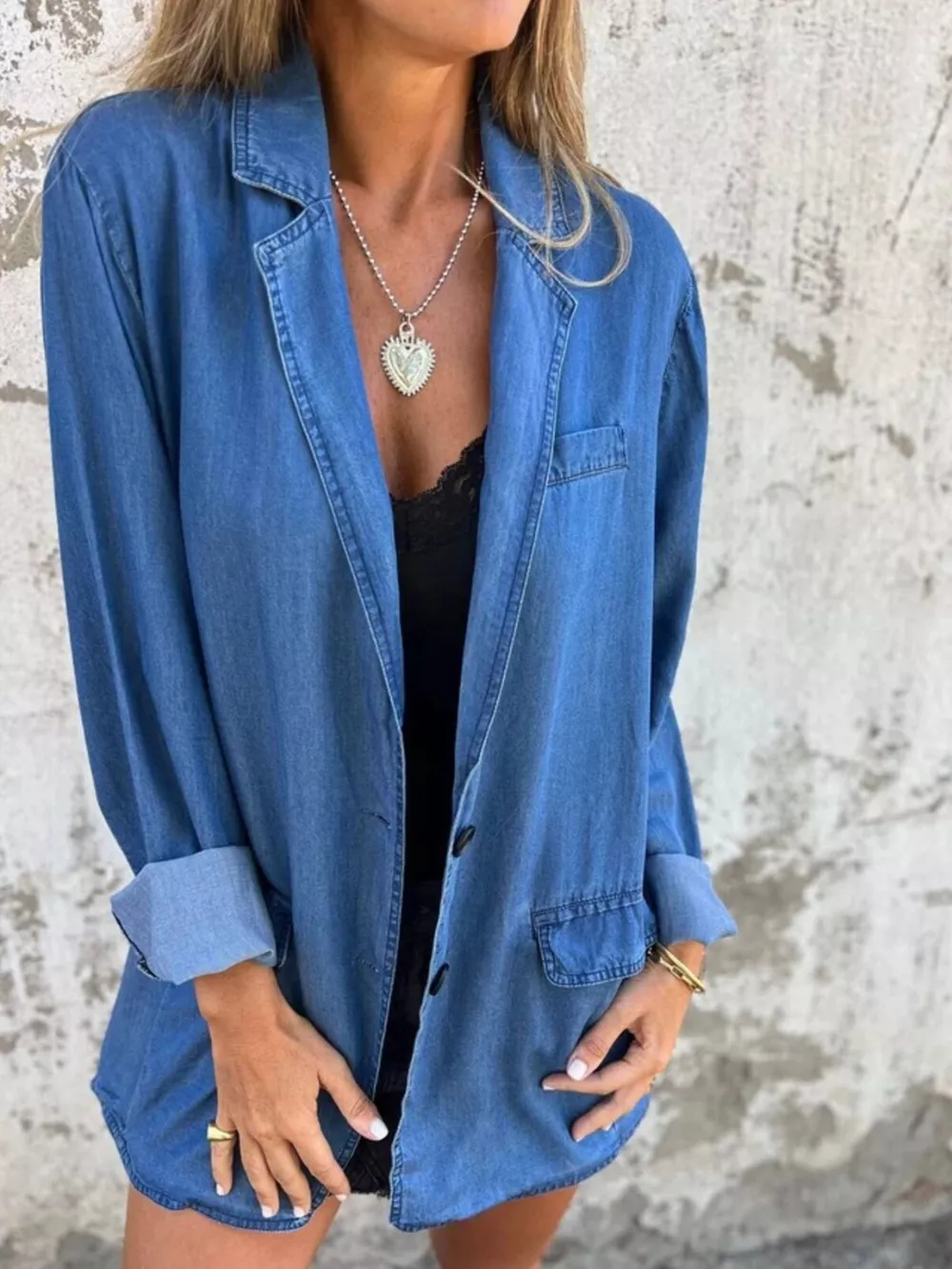 Full Size Button Down Denim Blazer Plus Size, image 8