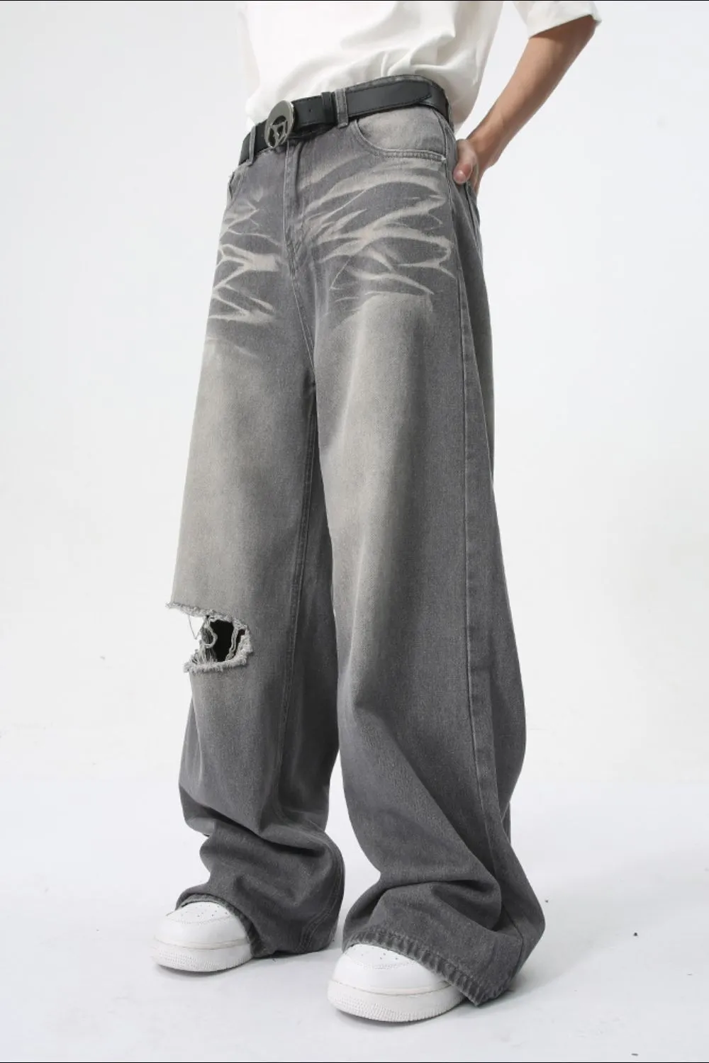 Distressed Wide Leg Jeans with Pockets, image 4