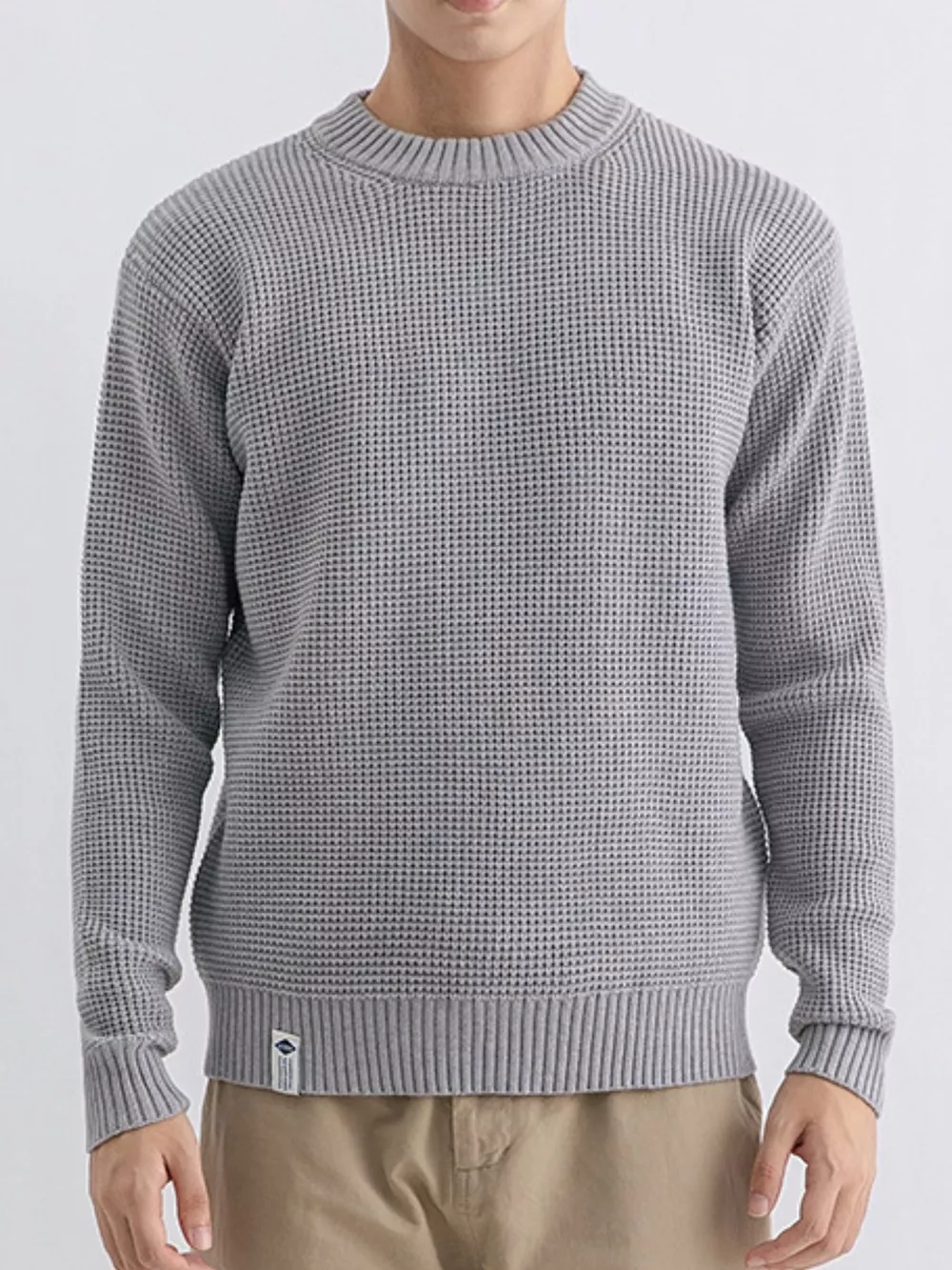 Men's Plus Size Waffle Knit Crew Neck Sweater, image 3