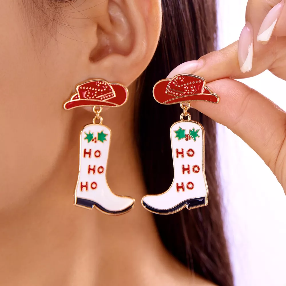 Christmas Cowboy Boots Earrings, image 3