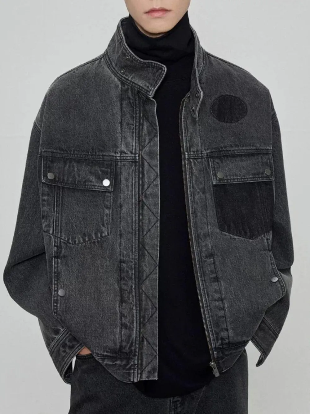 Men's Plus Size Washed Zip Up Denim Jacket, image 5