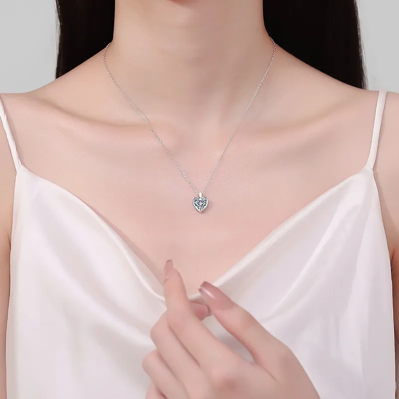 2 Carat Moissanite 925 Sterling Silver Heart Shape Necklace, image 4