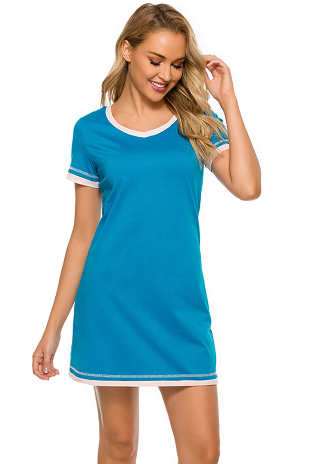 Contrast Trim Short Sleeve Lounge Dress, image 13