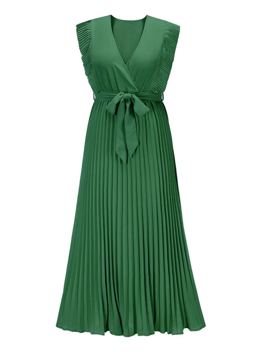 Tied Surplice Cap Sleeve Pleated Dress, image 5