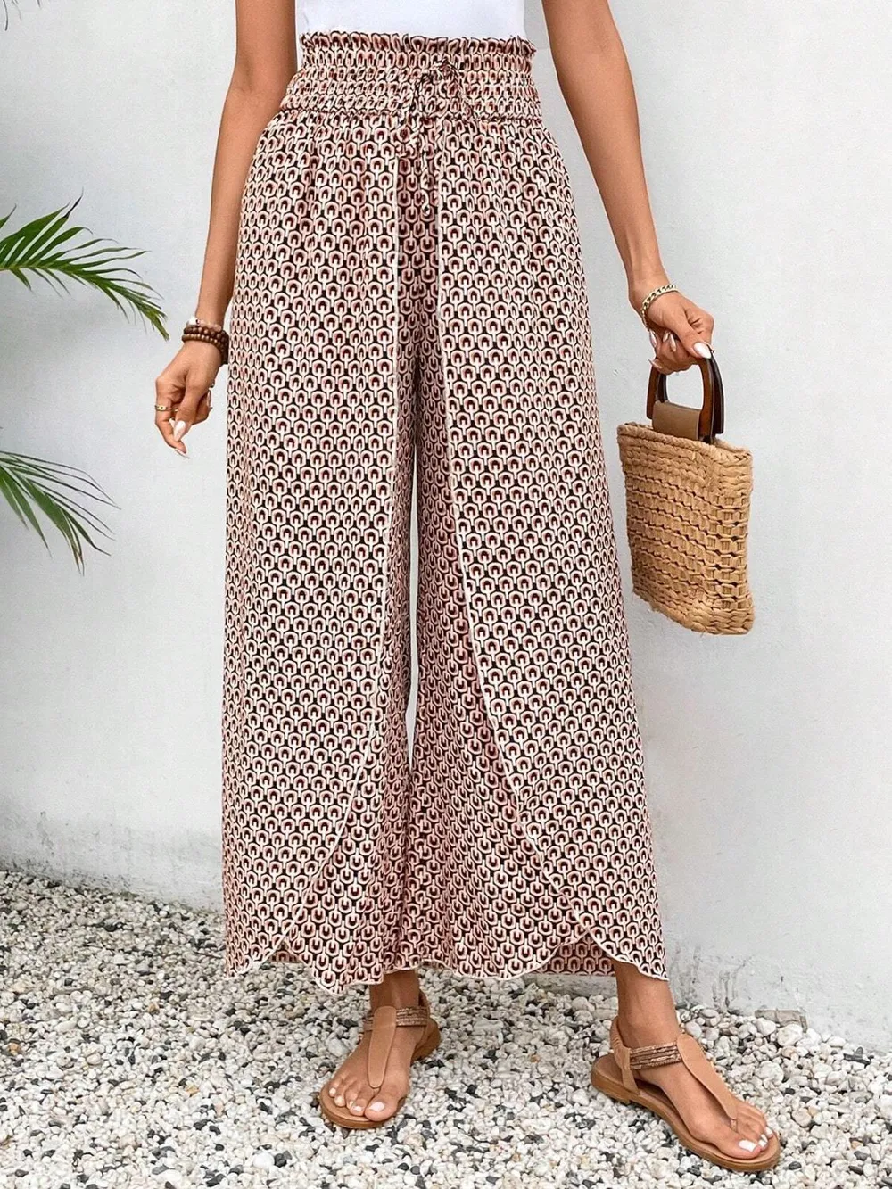 Tied Printed Wide Leg Pants, image 10