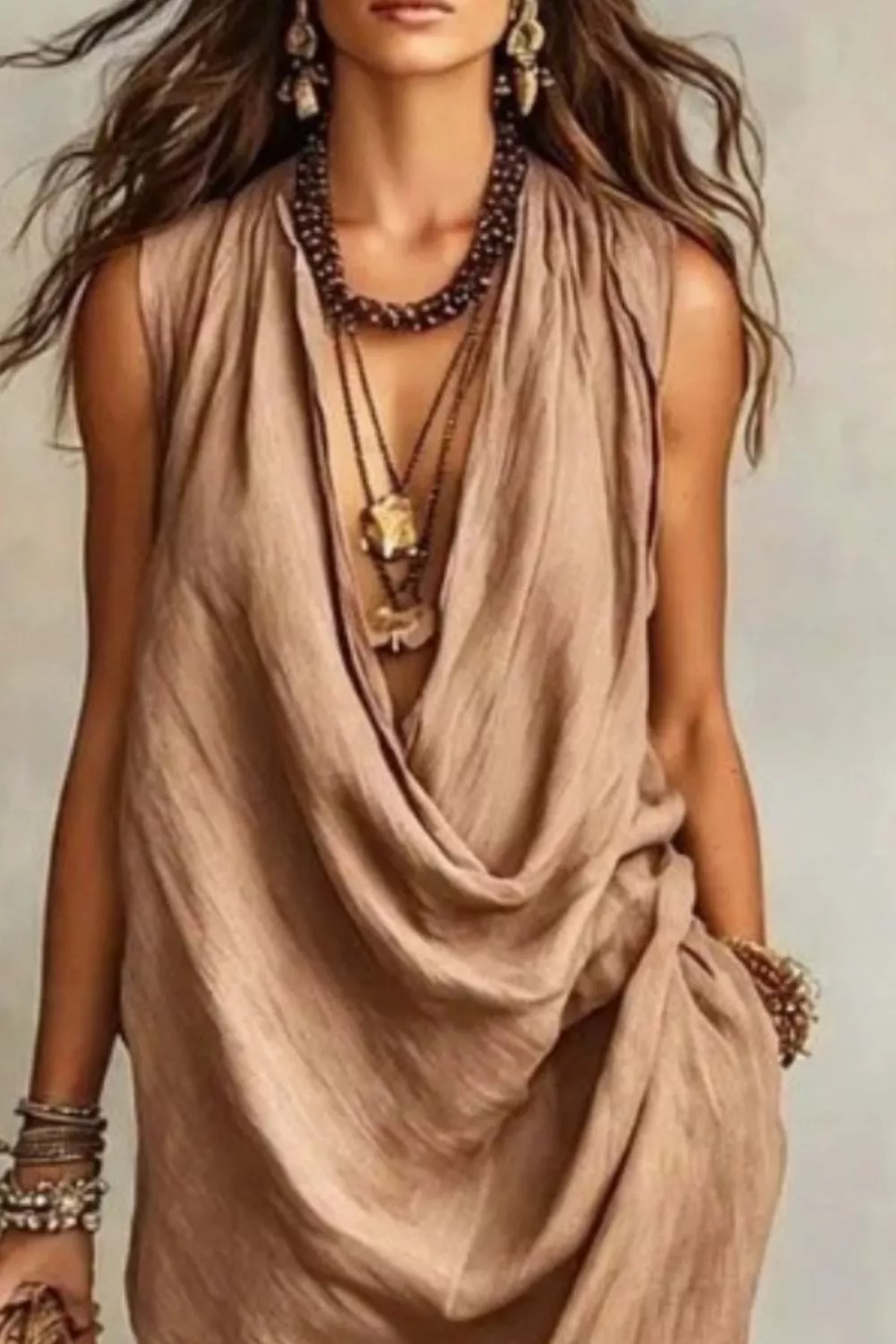 Sleeveless Drape Neck Midi Dress, image 6