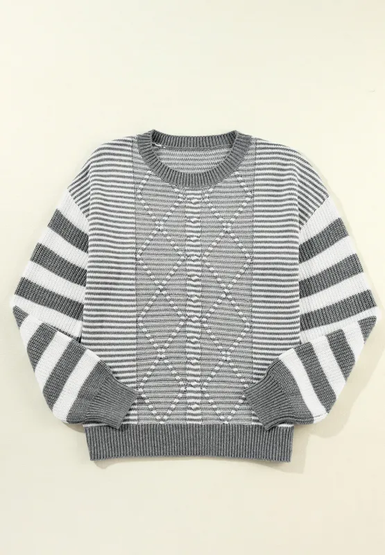 Striped Round Neck Dropped Shoulder Sweater, image 7