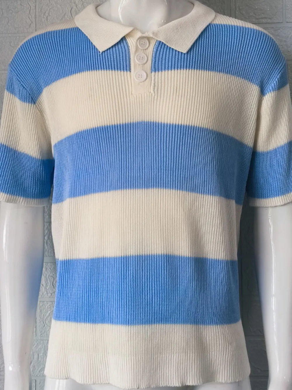 Men's Plus Size Collared Neck Striped Ribbed Knit Polo, image 6