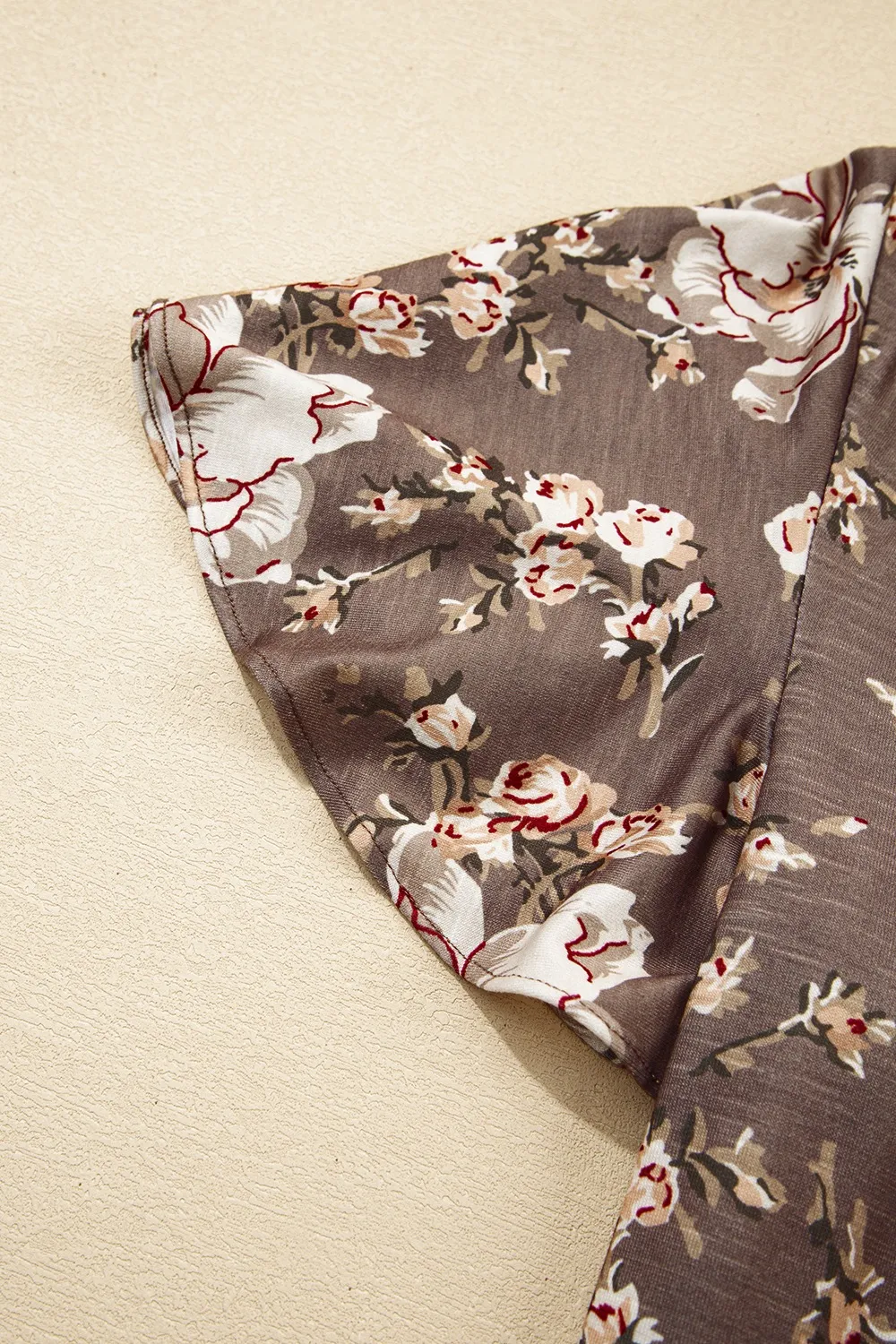 Floral Print Tassel Tie Split Neck Short Sleeve Blouse, image 8