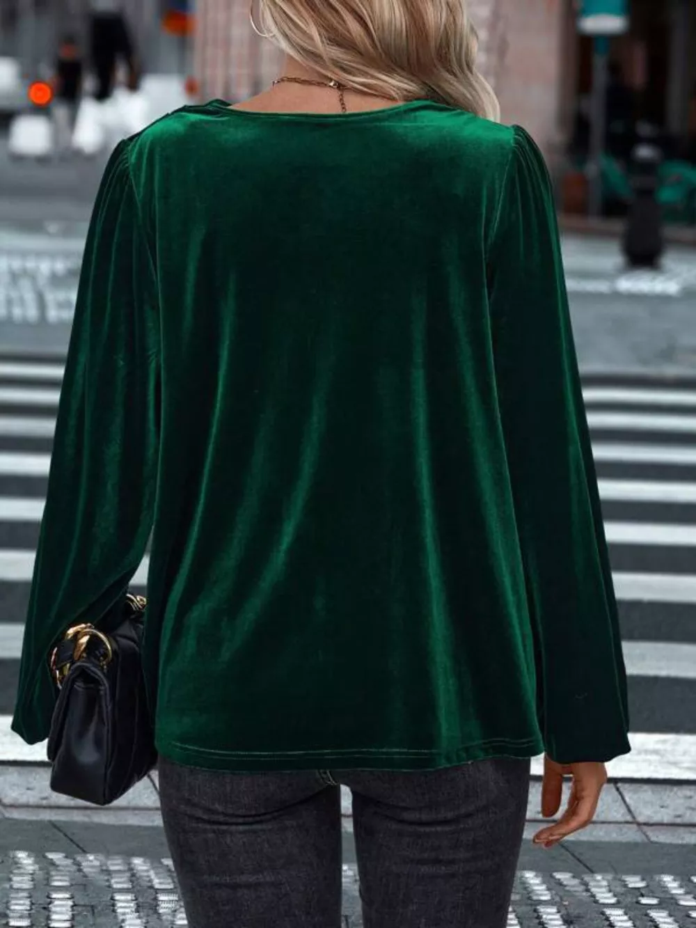 Velvet Cowl Neck Long Sleeve Blouse, image 3