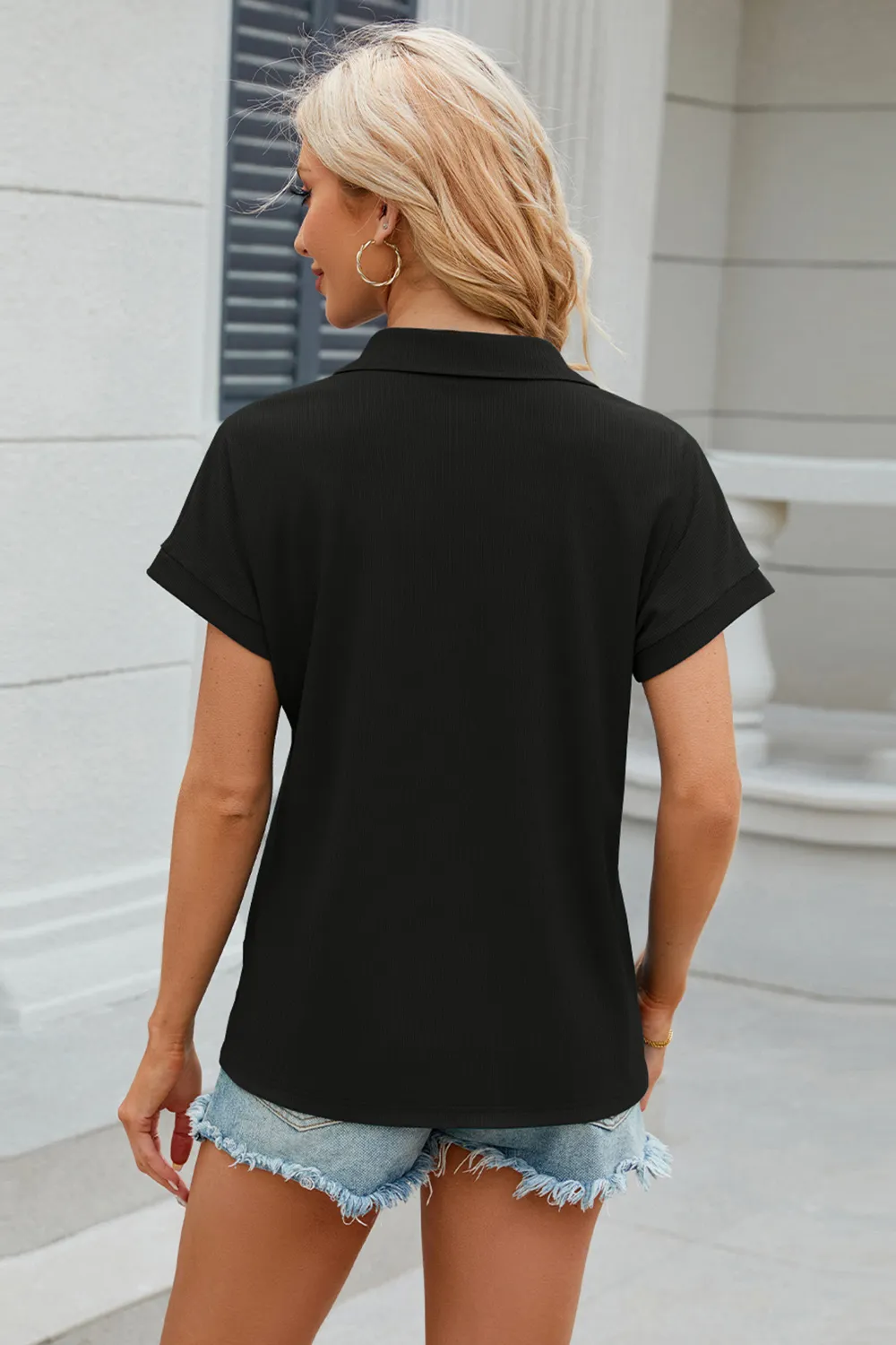 Johnny Collar Short Sleeve Blouse, image 2