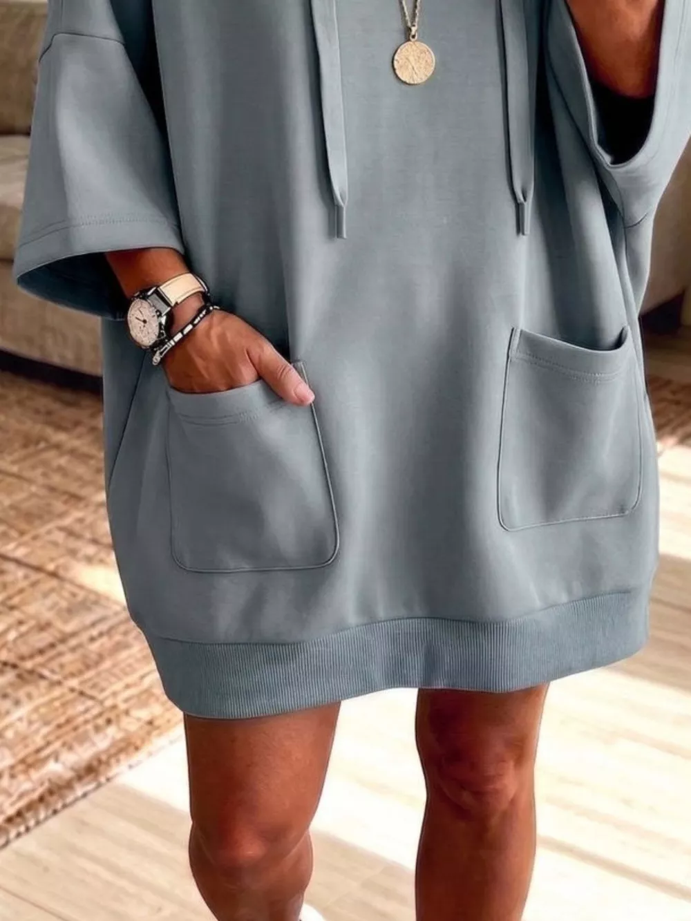 Drawstring Hoodie Dress with Pockets, image 10