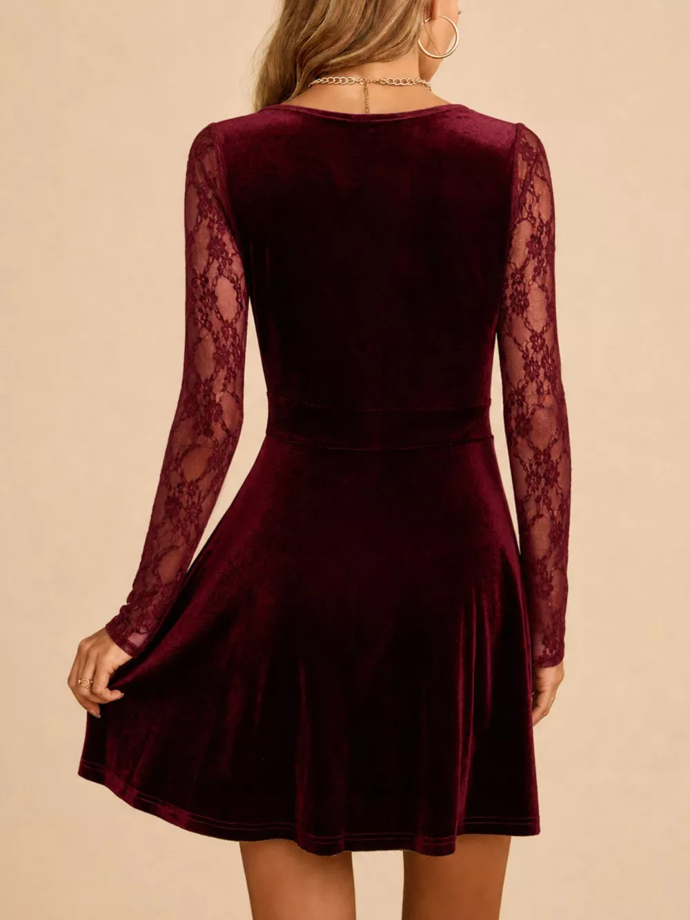 Velvet Lace Long Sleeve Mini Dress, image 5
