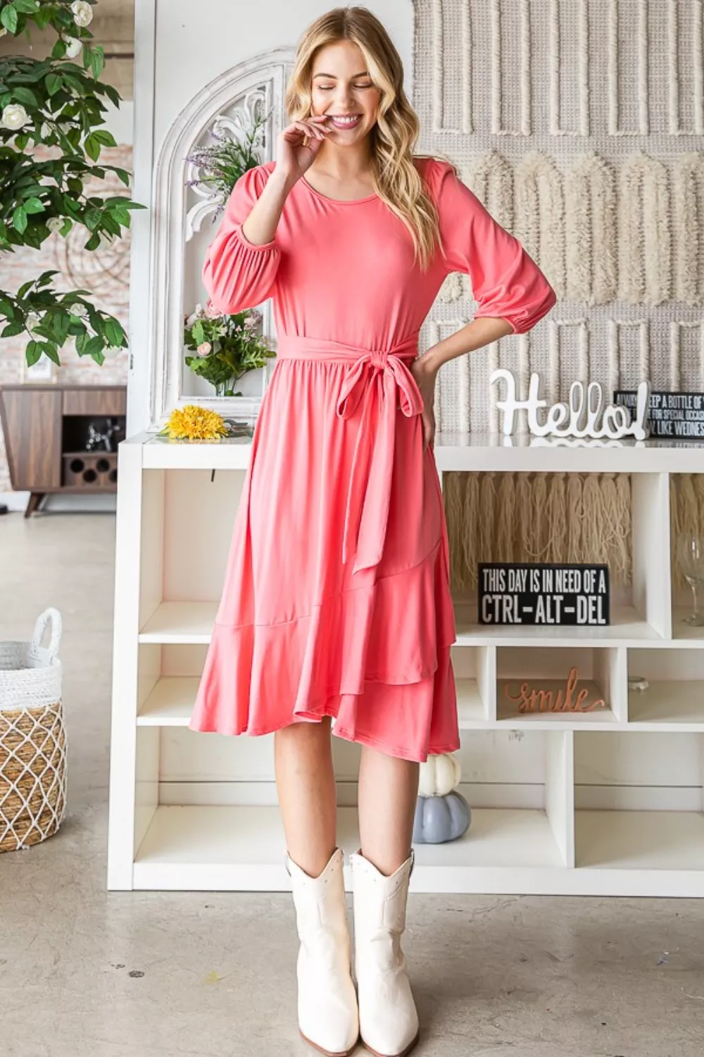 Tie Front Ruffle Hem Dress, image 3