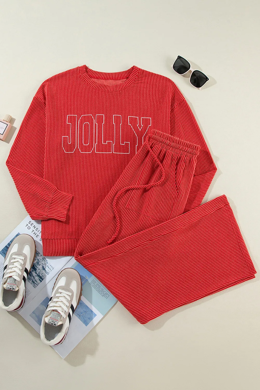 JOLLY Round Neck Long Sleeve Top and Pants Lounge Set, image 2