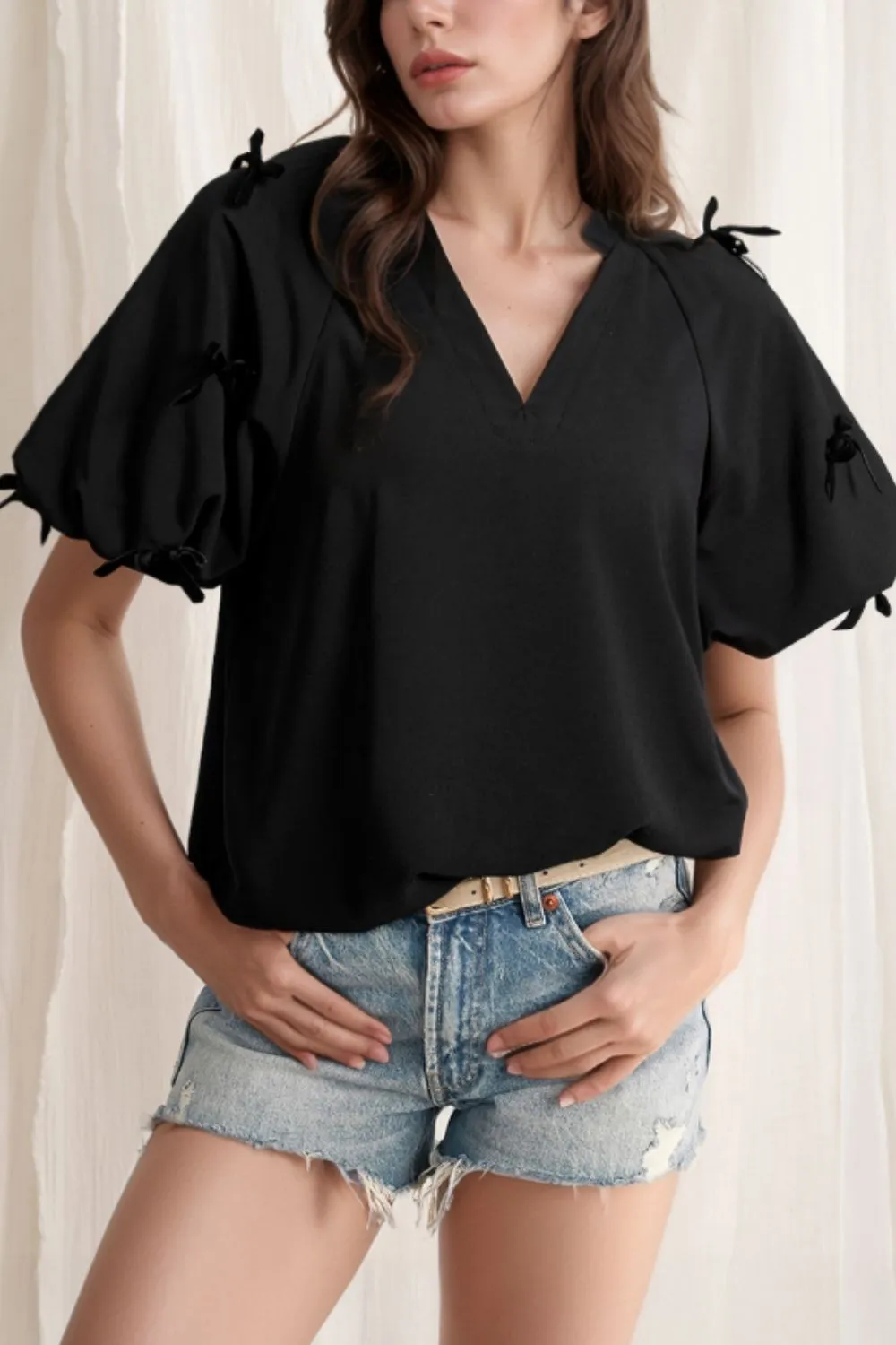 Bow Decor Puff Sleeve Blouse