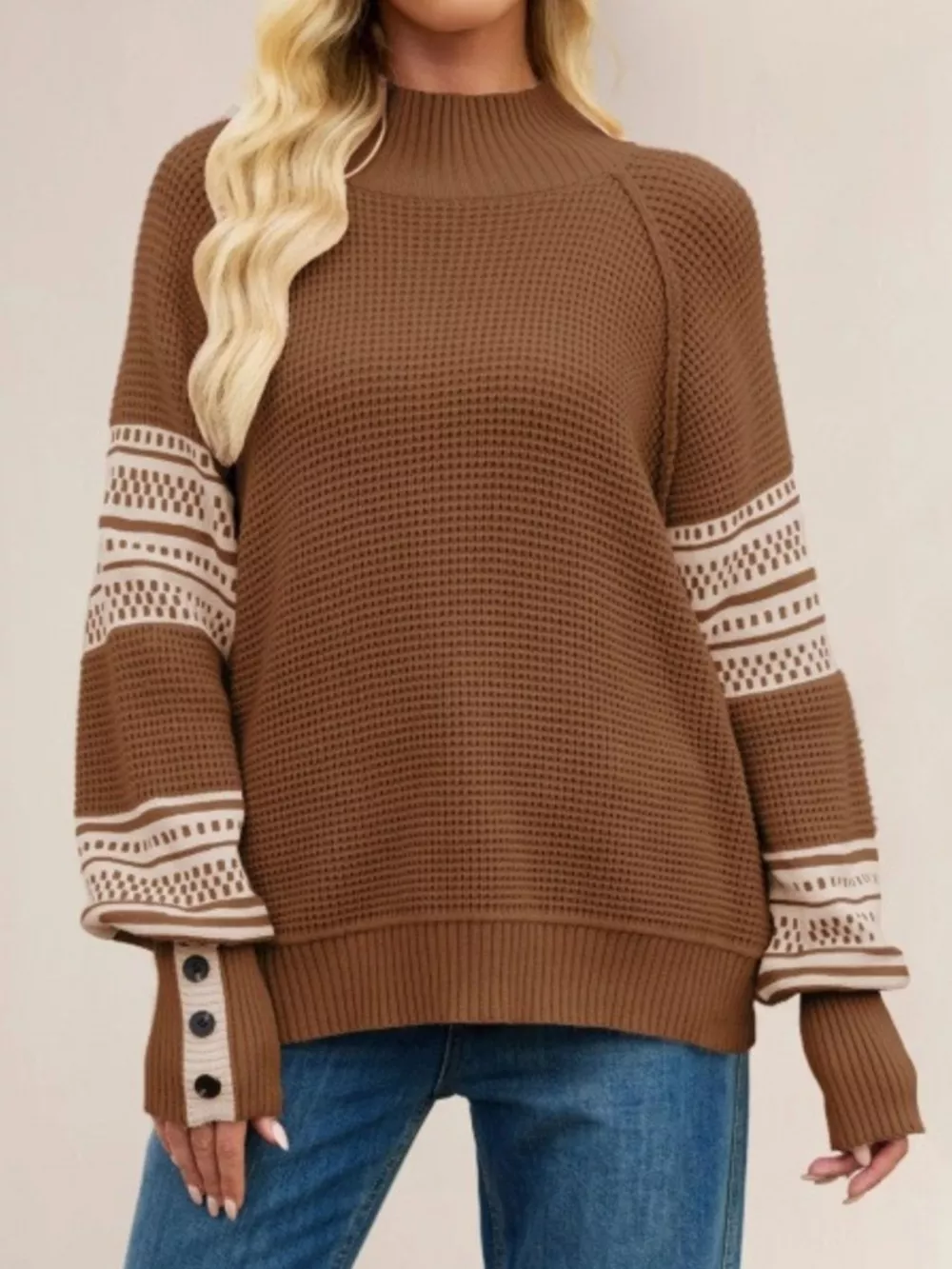 Waffle Knit Mock Neck Sweater, image 4