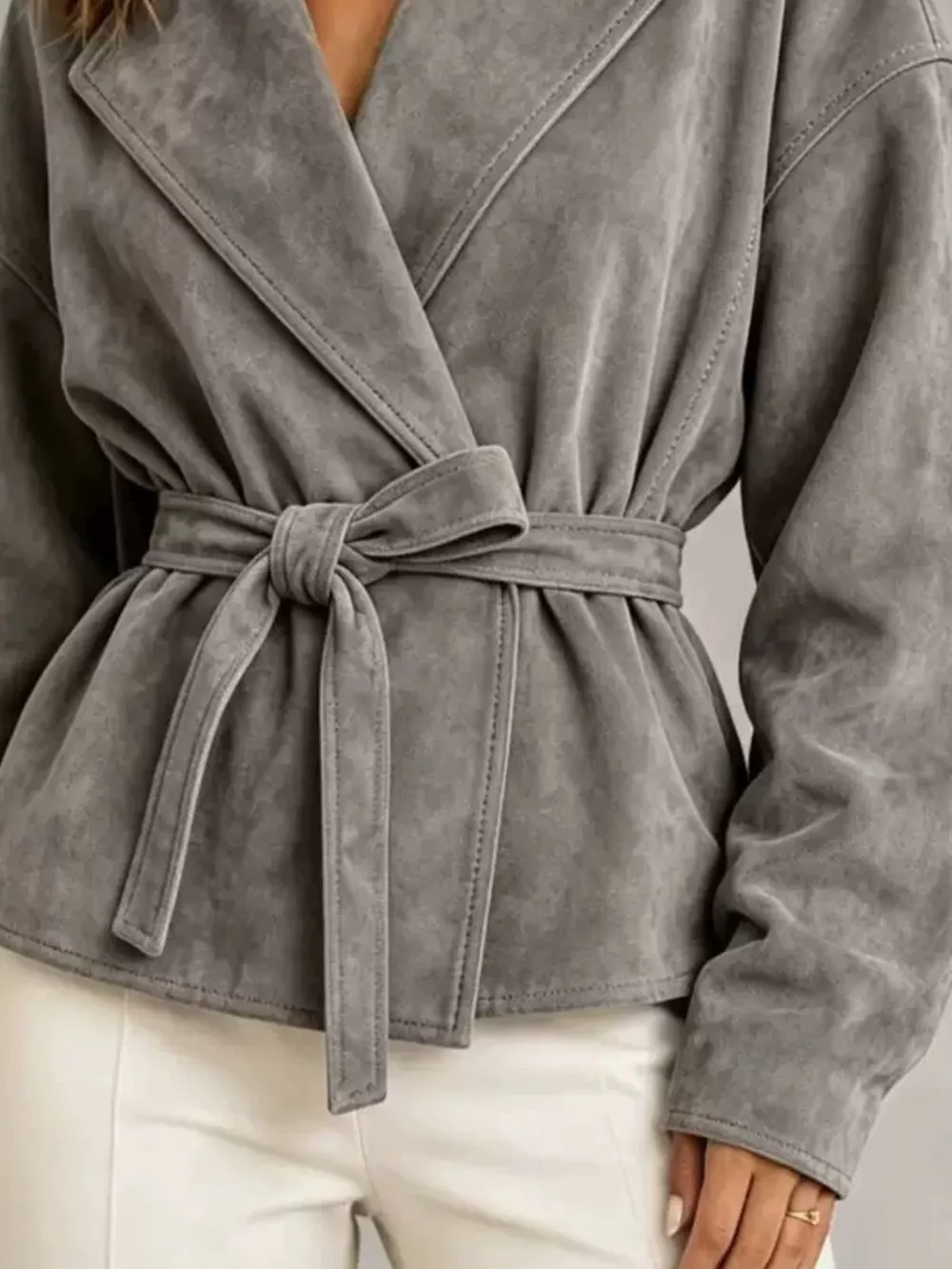 Tie-Waist Lapel Collar Jacket, image 6