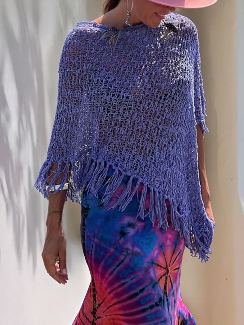 Tassel Boat Neck Knit Shawl, image 8