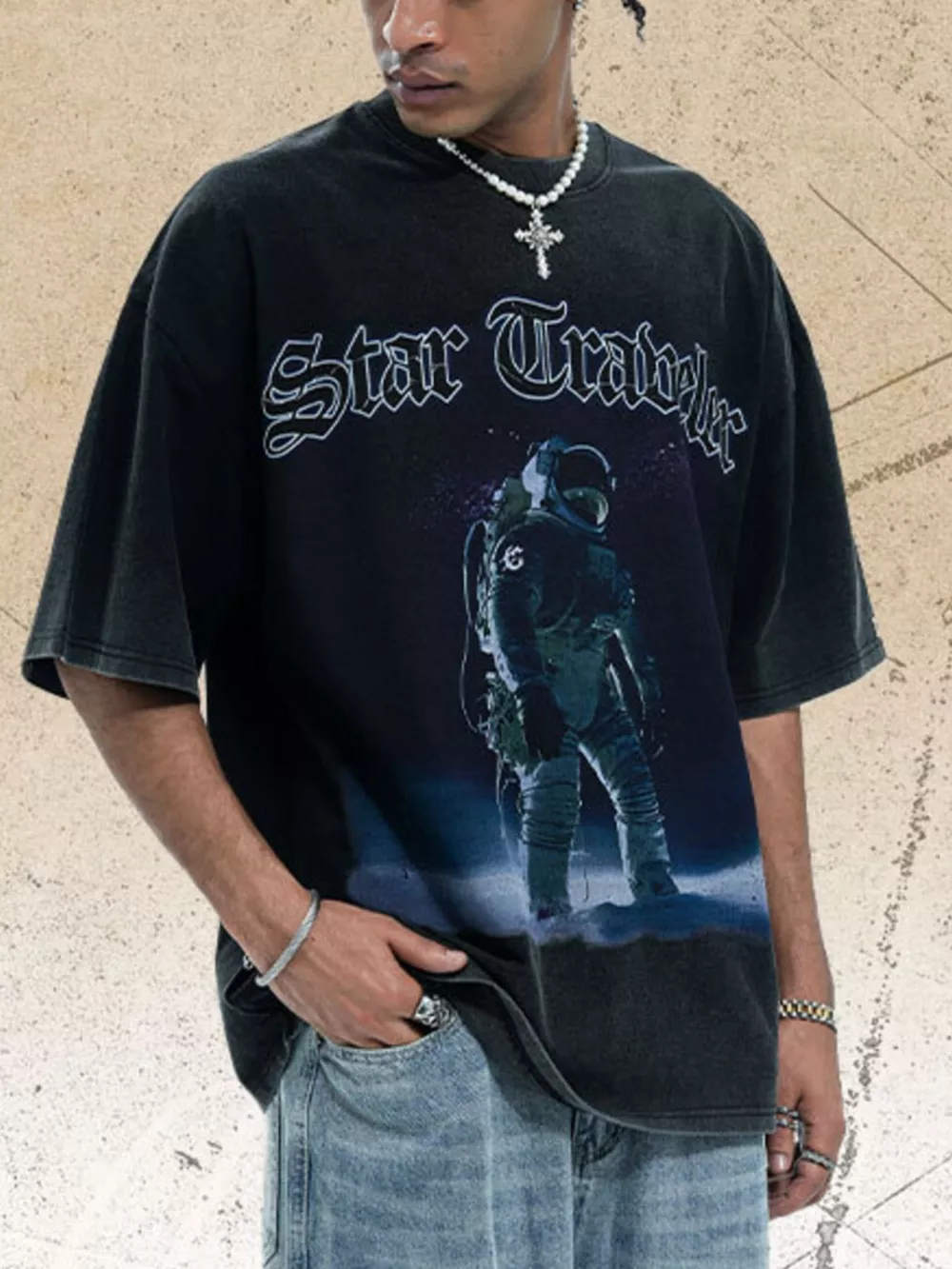 Men's Star Traveler Graphic Oversized T-Shirt, image 2