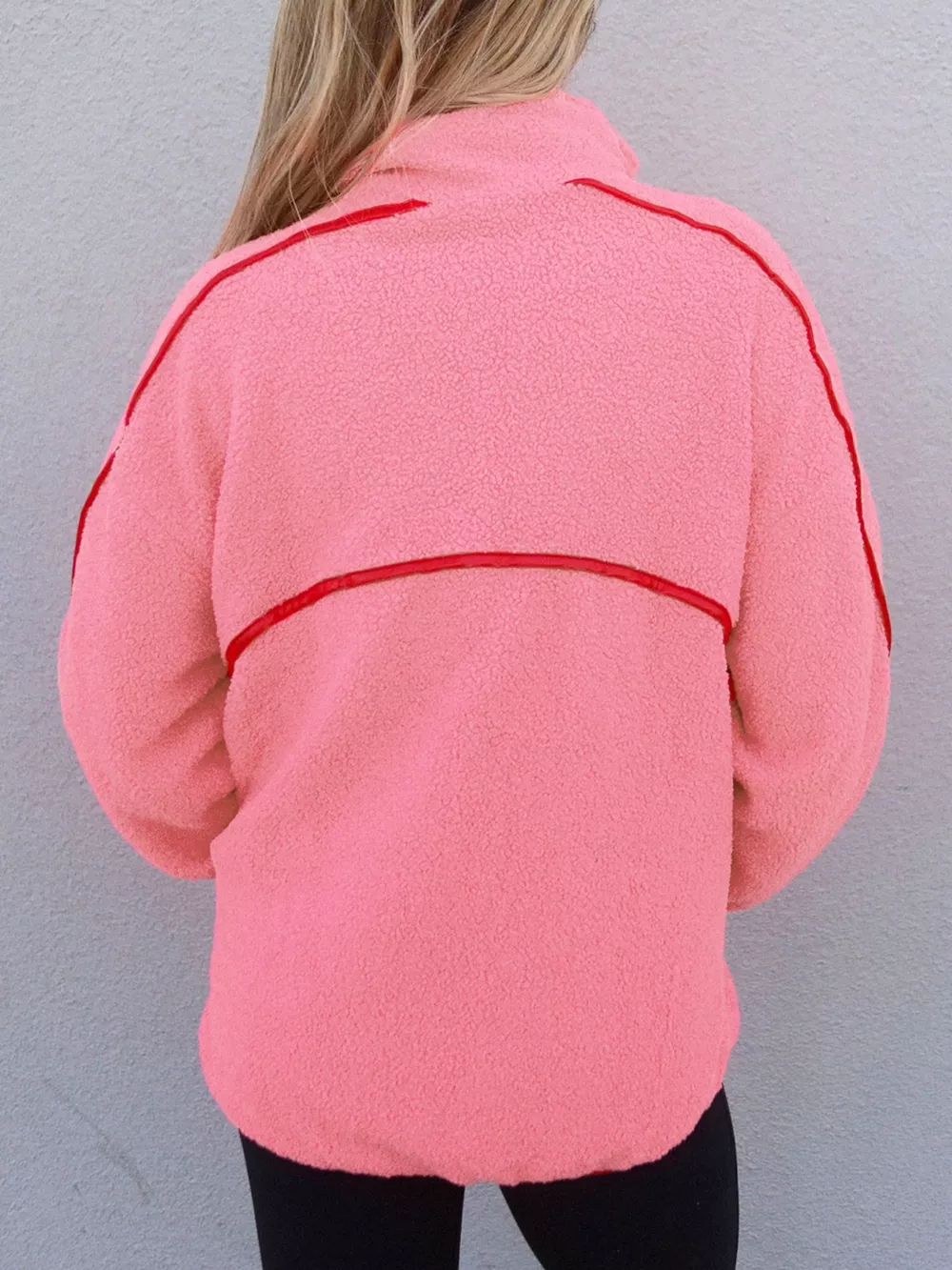 Sherpa Contrast Faux Leather Trim Half Zip Sweatshirt, image 2
