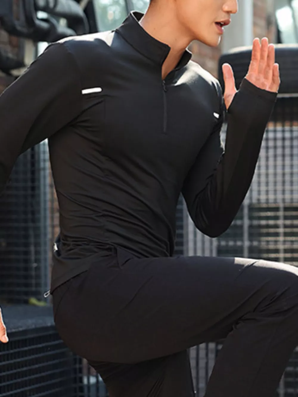 Men's Plus Size Quarter Zip Long Sleeve Active T-Shirt, image 3