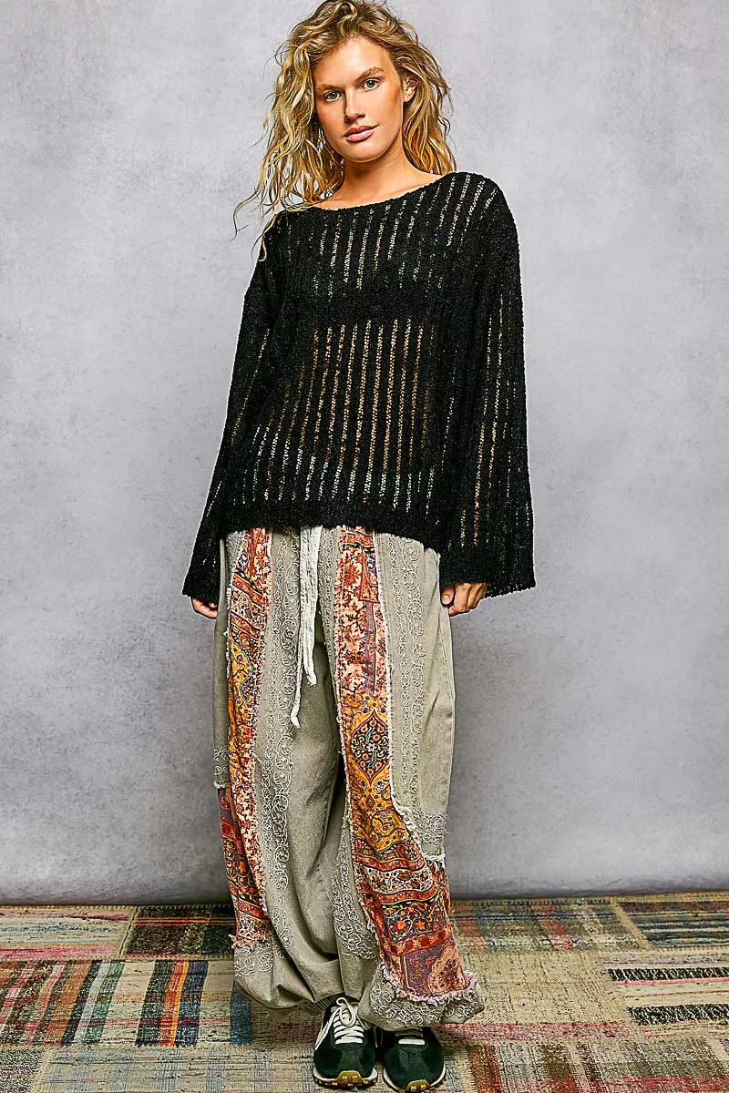 Round Neck Long Sleeve Open Weave Sweater, image 5