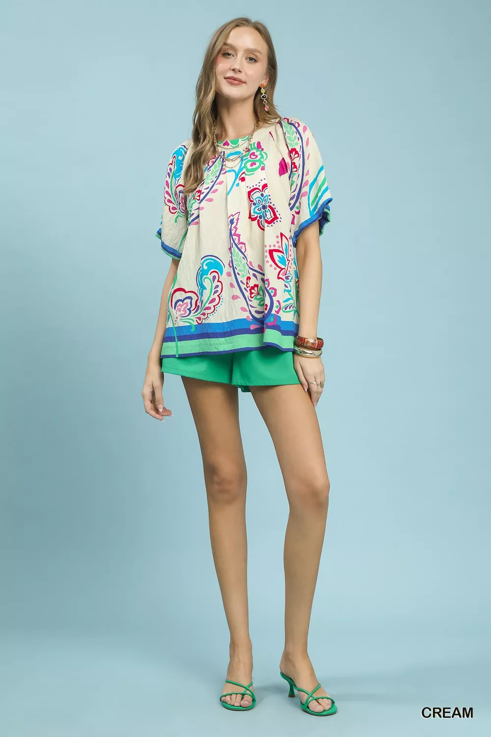 Border Print Puff Sleeve Blouse, image 5