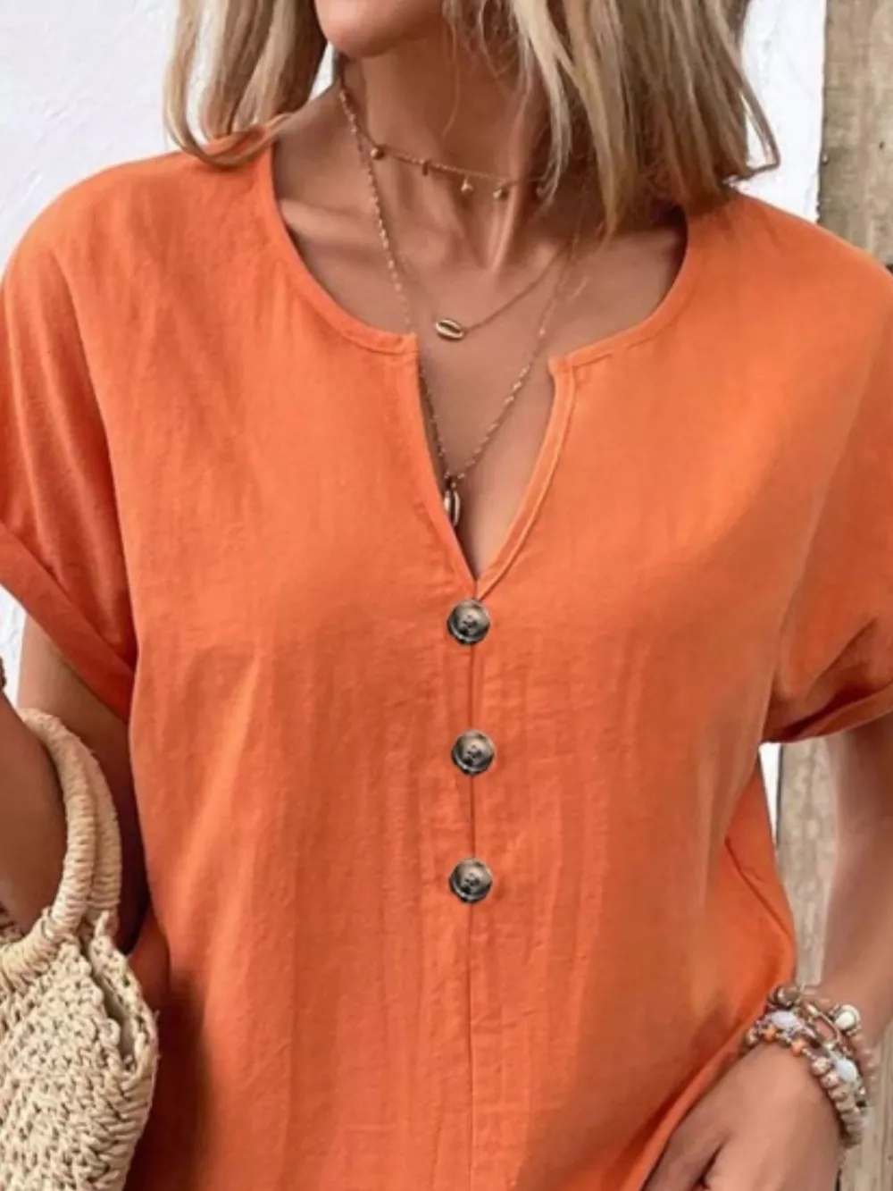 Notched Short Sleeve Blouse, image 2