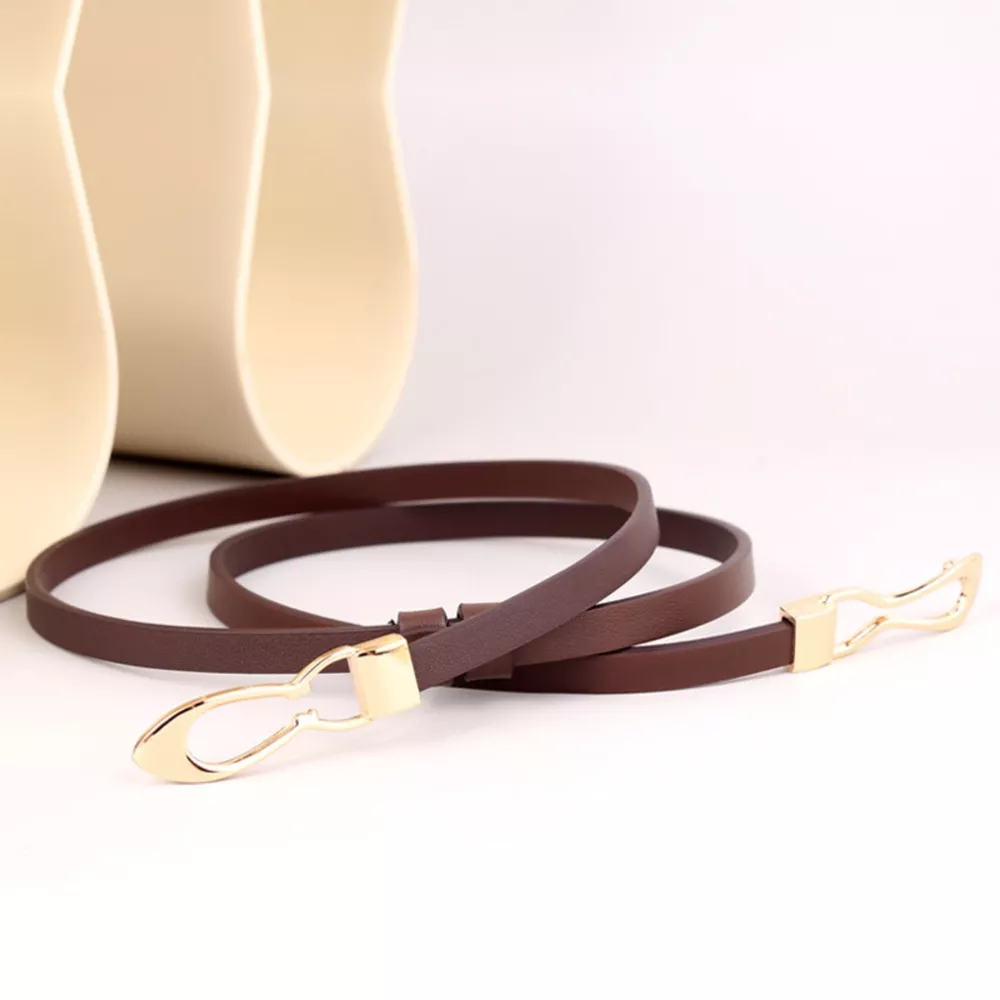 Skinny Leather Belt with Interlocking Buckle, image 7