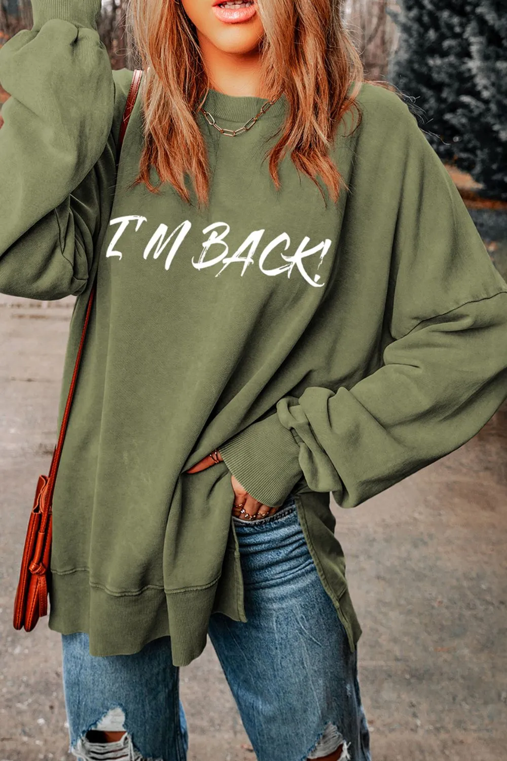 I'M BACK Round Neck Dropped Shoulder Sweatshirt, image 3
