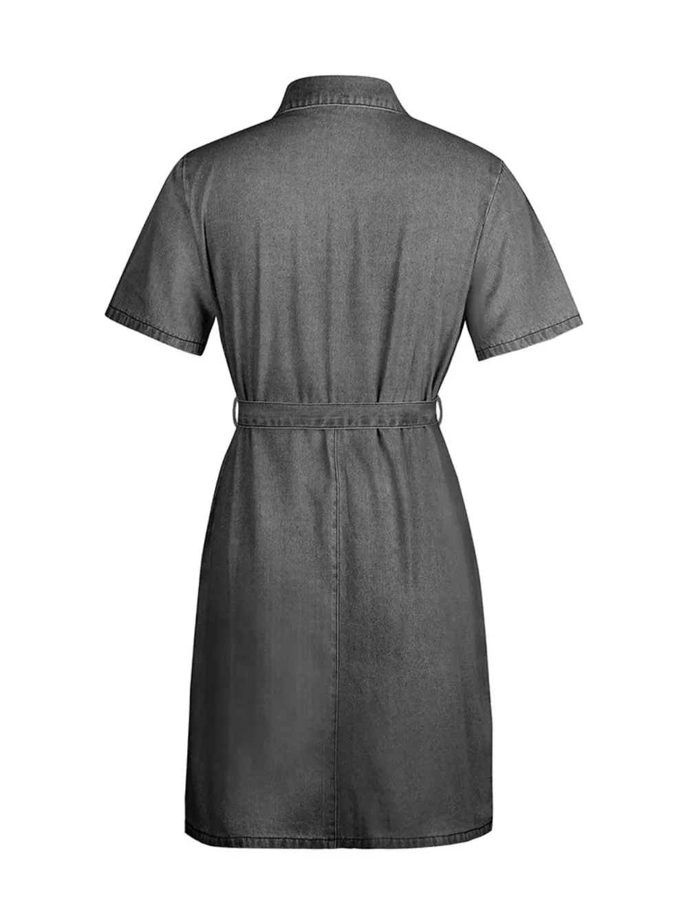 Full Size Zip Front Short Sleeve Denim Dress Plus Size, image 9