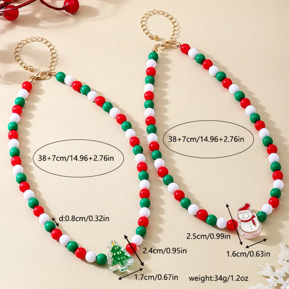 2 Piece Christmas Beaded Necklace with Holiday Charms, image 5