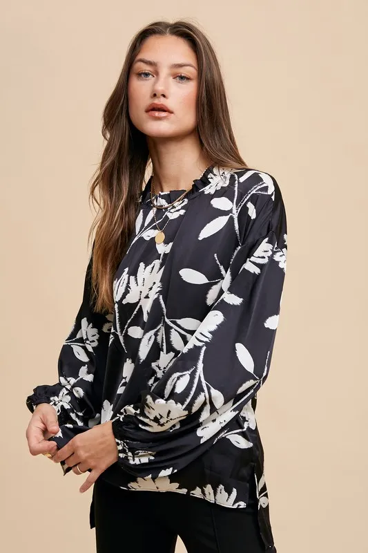 Frill Printed Balloon Sleeve Blouse, image 4