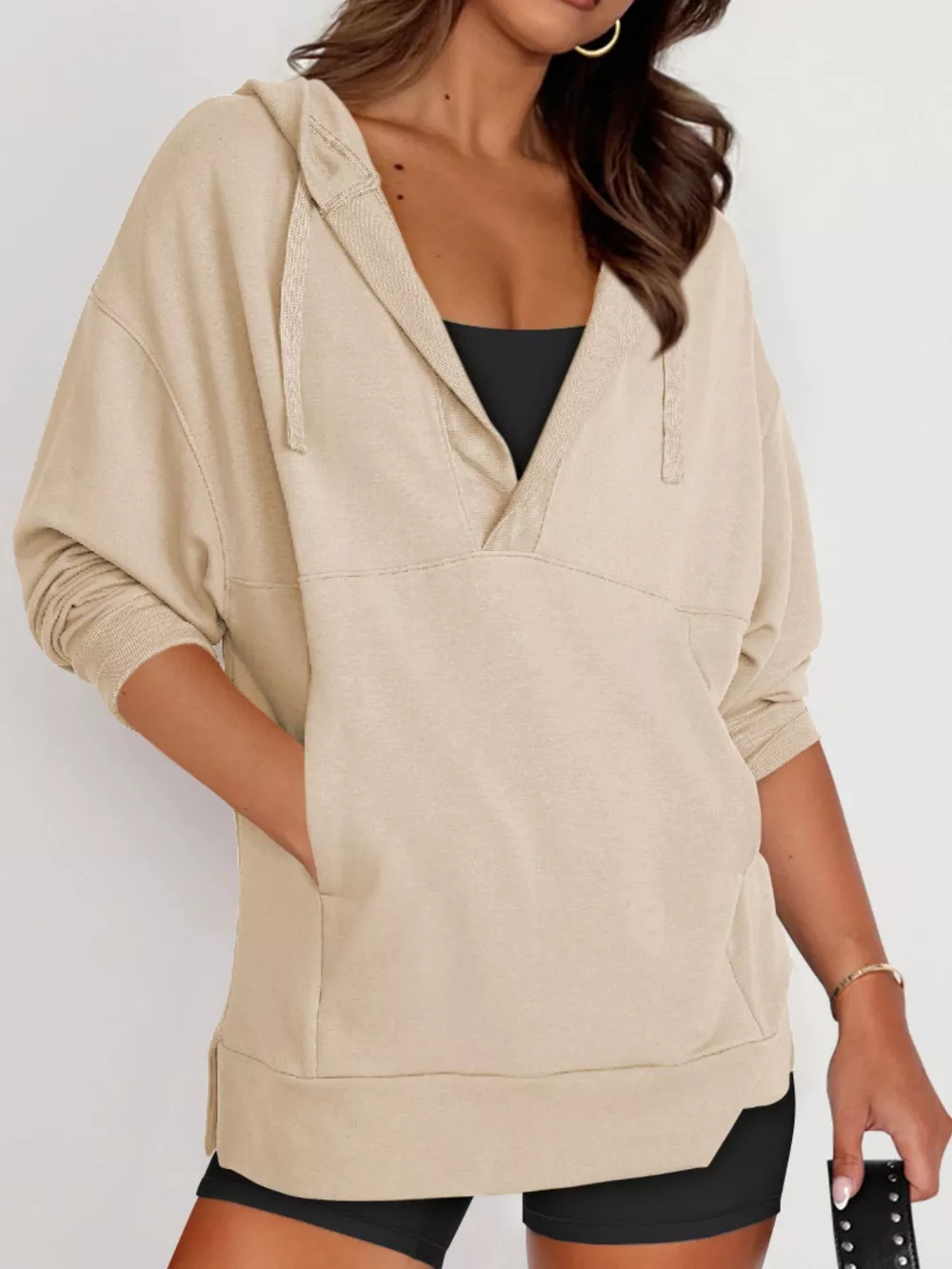 Drawstring Kangaroo Pocket Long Sleeve Hoodie, image 17