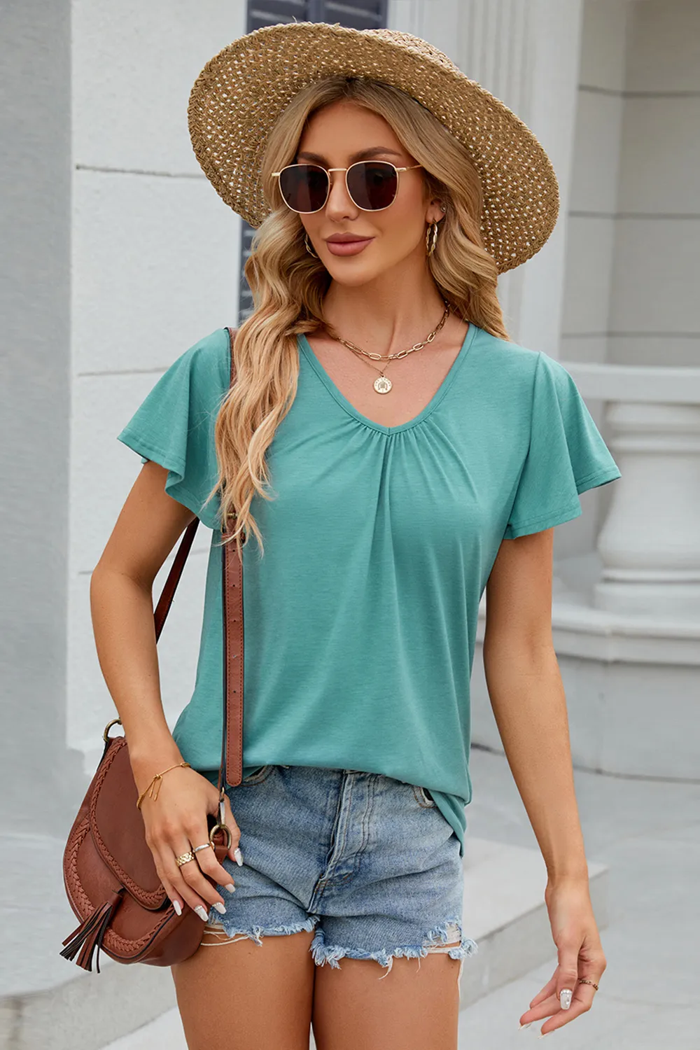 V-Neck Short Sleeve T-Shirt, image 14