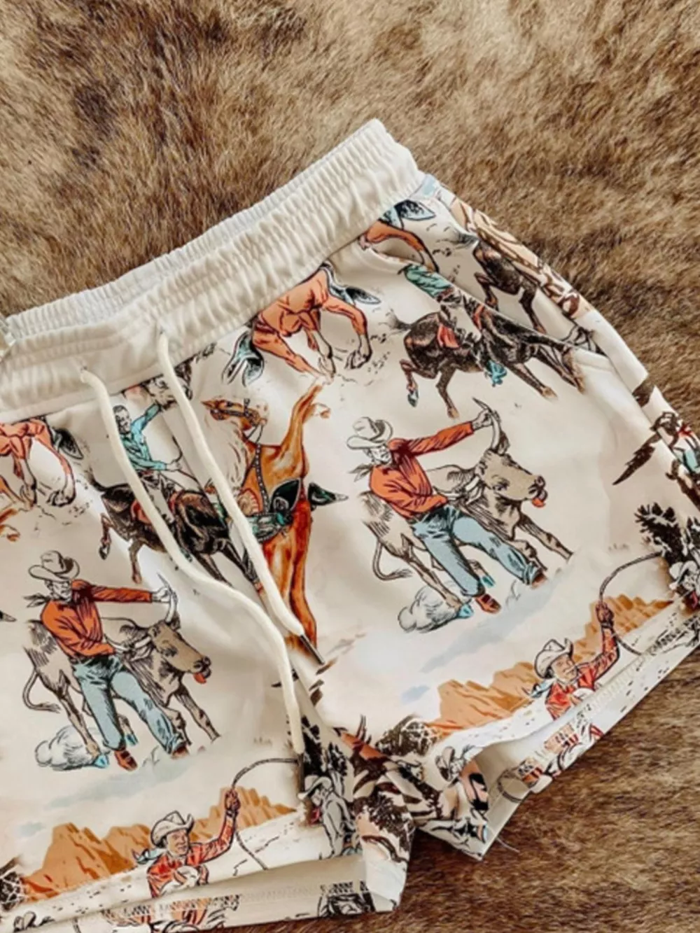 Wild West Rodeo Print Drawstring Shorts, image 2