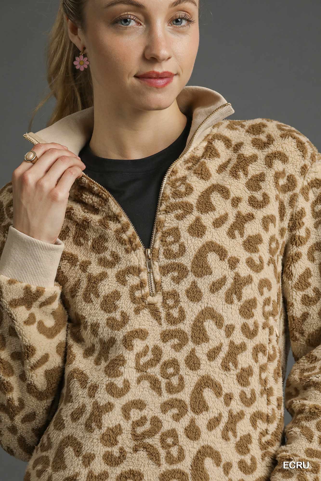 Leopard Print Quarter-Zip Sweatshirt, image 5