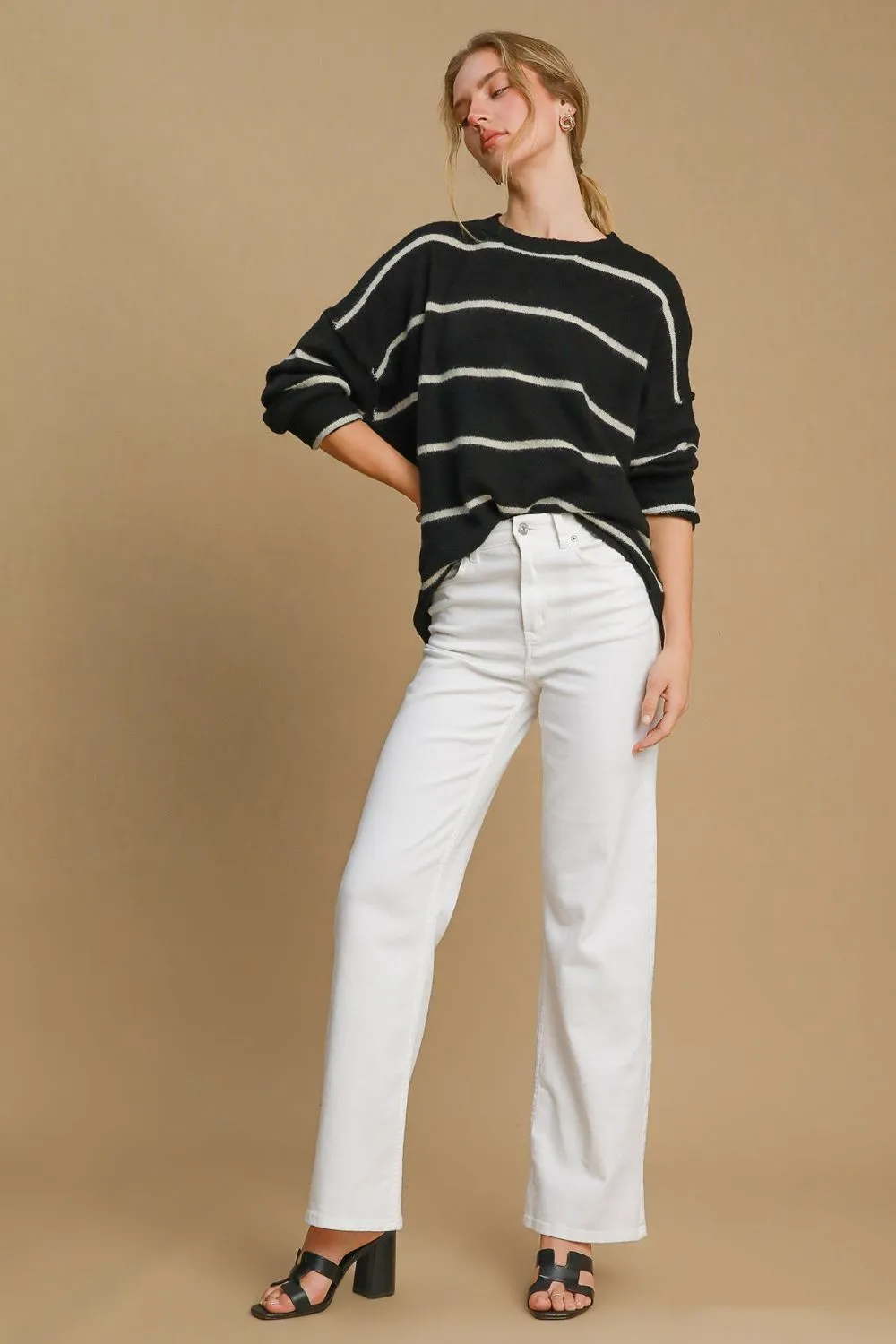 Wool Blend Striped Round Neck Sweater, image 5